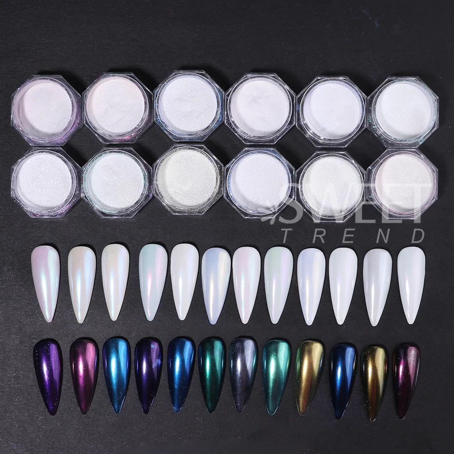 12pcs/set Bubuk Cermin Kuku Au - Mica Powder Colorant ulasan dan harga